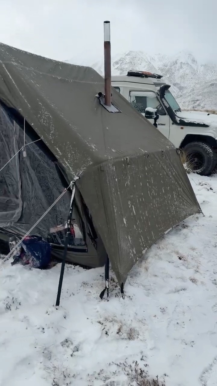 Freezing snowy camp in a hot tent -15 windchill