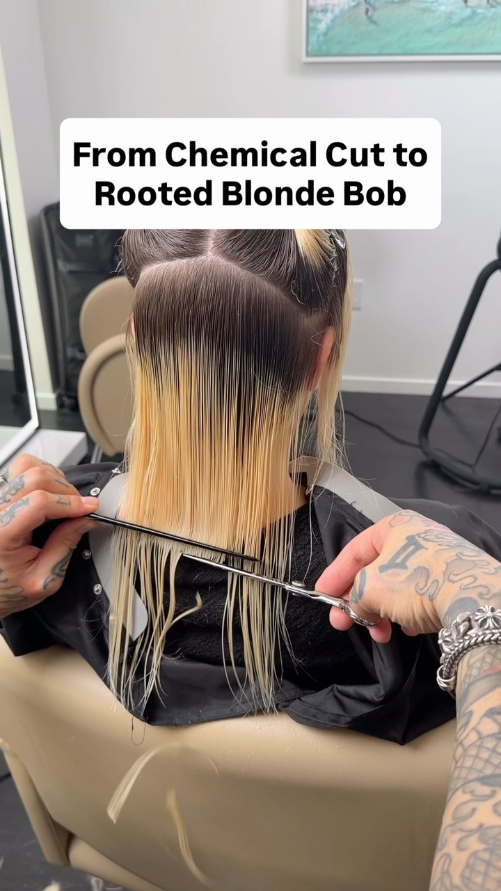 From Chemical Cut to Rooted Blonde Bob Haircut 🥲 #blonde #bobhaircut #hairtutorial #hair