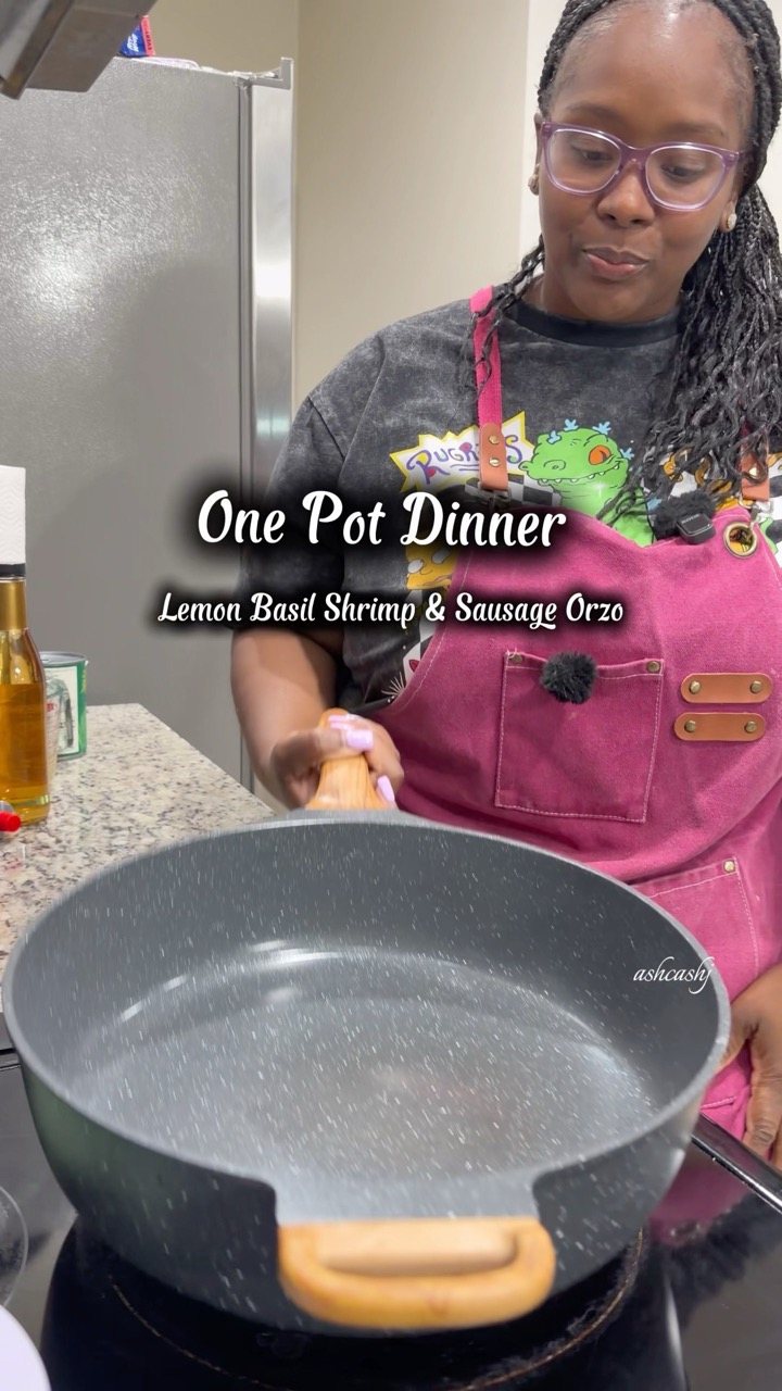 Lemon Basil Shrimp & Sausage Orzo #onepotmeal #easyrecipe #cooking