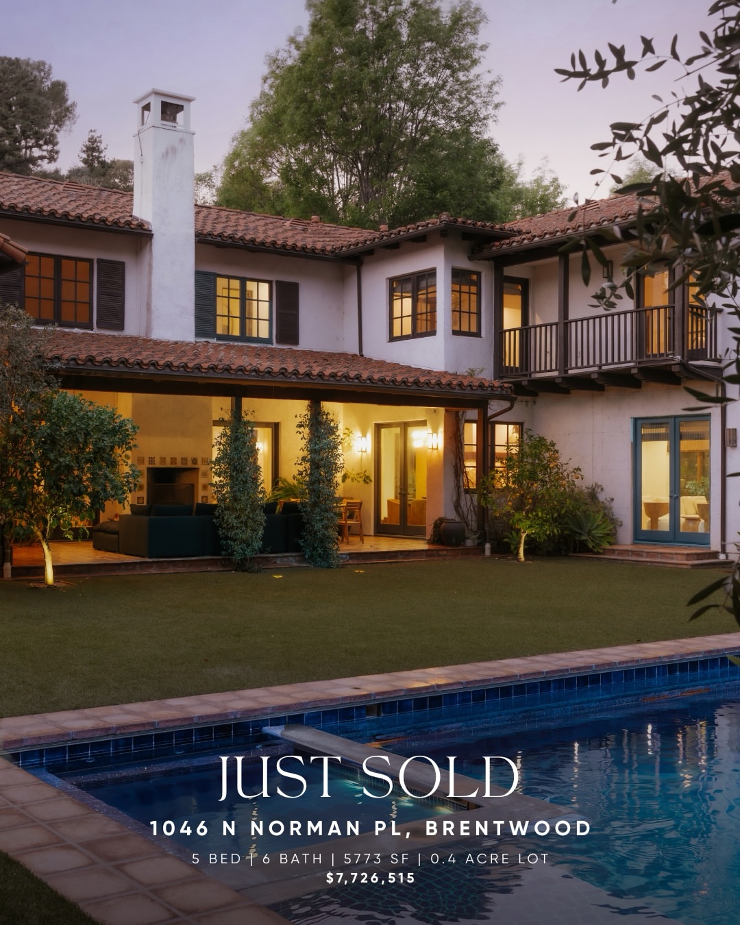 JUST SOLD!
1046 N Norman Pl | $7,726,515
5 Bed | 6 Bath | 5,773 SF | 17,399 SF Lot

A timeless Spanish estate gracefully set on an expansive