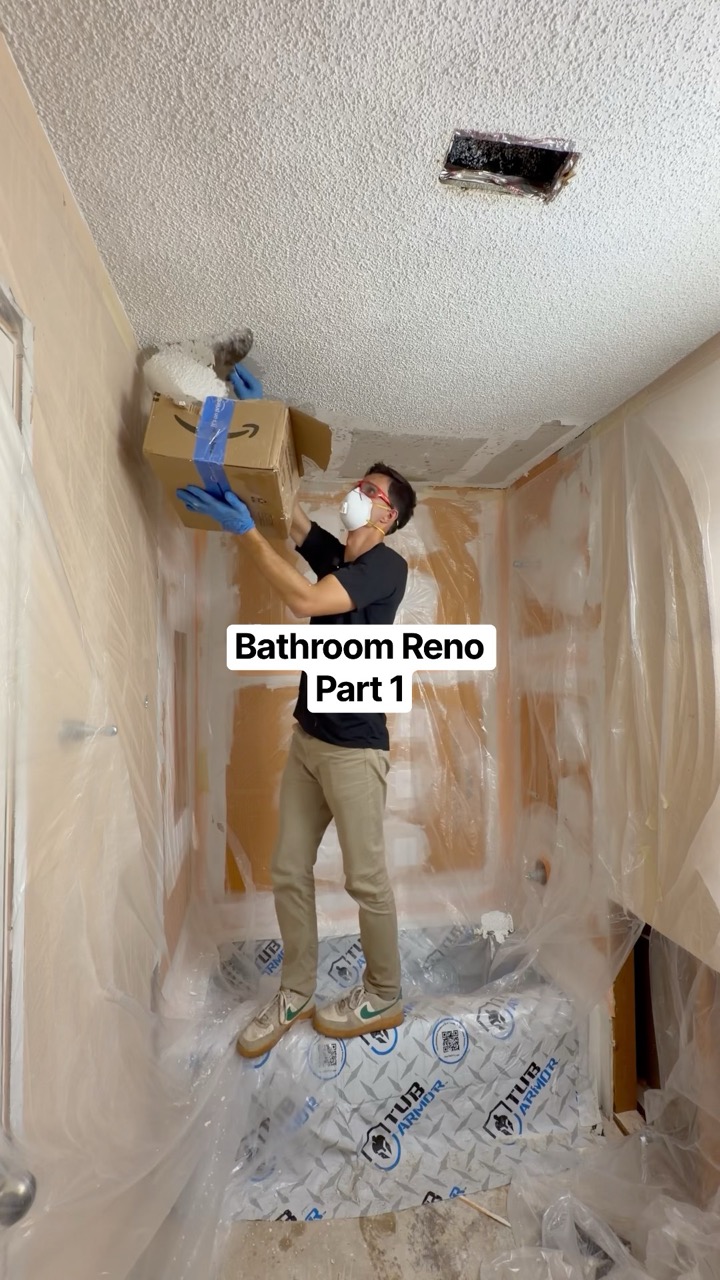 Which tile option do you like more?? #bathroomrenovation #plumbing #fixerupper #popcornceiling
