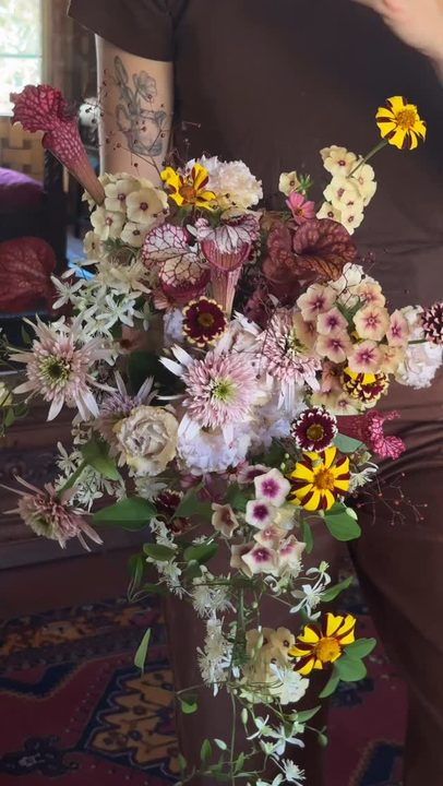 Play is a design decision.

I didn’t have to include the yellow- it’s bold- but knowing the space, the dress, & the prompt of the day, I knew the bouquet needed moments of punch.

The real challenge was balance. How do y