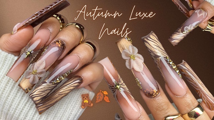     🍂 COZY LUXURY FALL NAILS 🤎 | Detailed Brown & Gold Nail Art