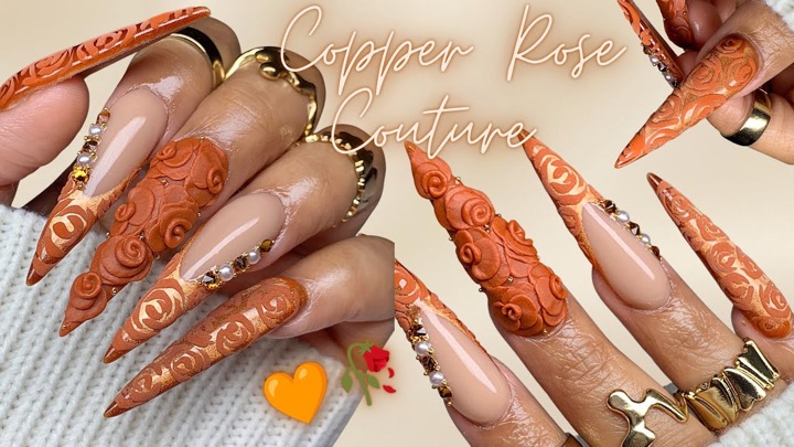 I’m OBSESSED With These Copper Rose Couture Nails! 🍂🌹 | Fall Nail Tutorial