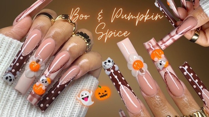 🎃 BOO & PUMPKIN SPICE NAILS 👻 | Cute Spooky Fall Nail Art Tutorial