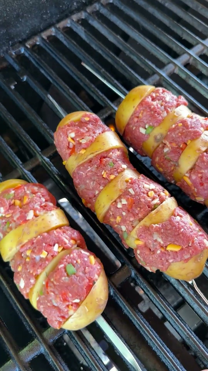 Cheesy grilled beef & potato skewers. Who’s in?