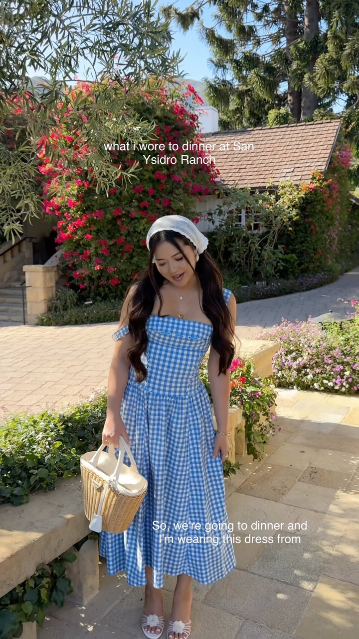 Summer cottagecore dress for dinner in Montecito! 🧺🍋🩵 #ootd #outfitinspo