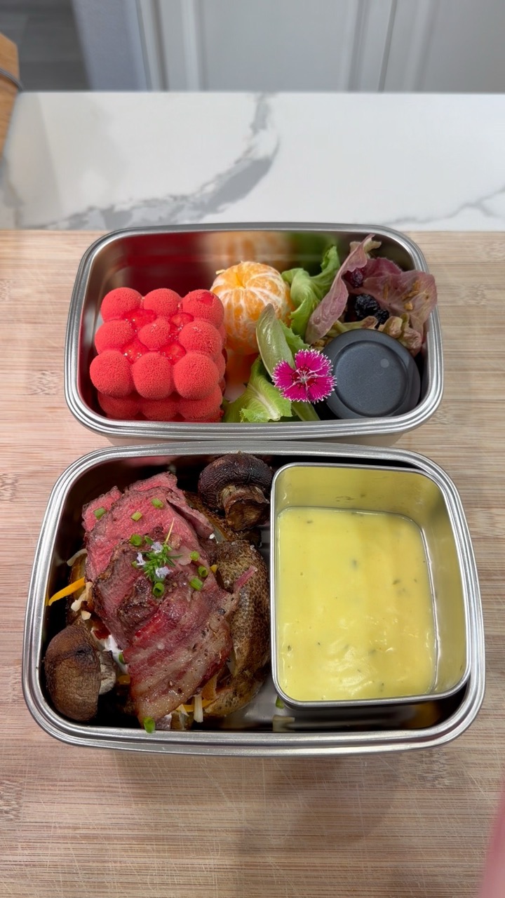 Husband’s Lunch 😃 Smash or Pass? #Lunch #Lunchbox #WorkLunch #lunchformyhusband #Fillet ￼#steak