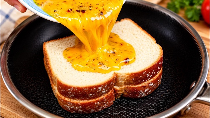 Pour 2 Eggs Over 2 Slices of Bread! Quick & Delicious Breakfast!