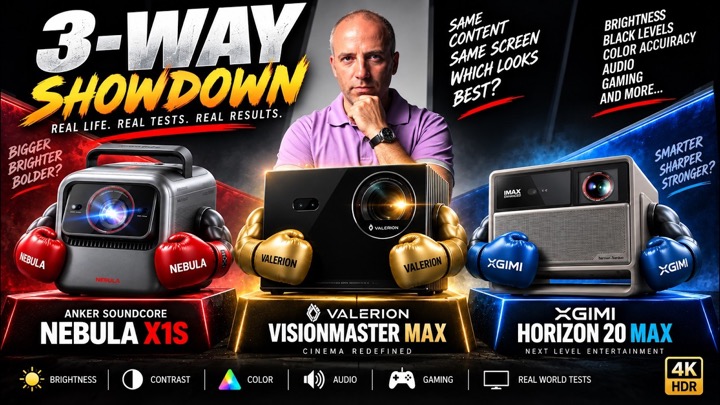 Soundcore Nebula X1S vs XGIMI Horizon 20 MAX vs Valerion Vision Master MAX – ULTIMATE Comparison!