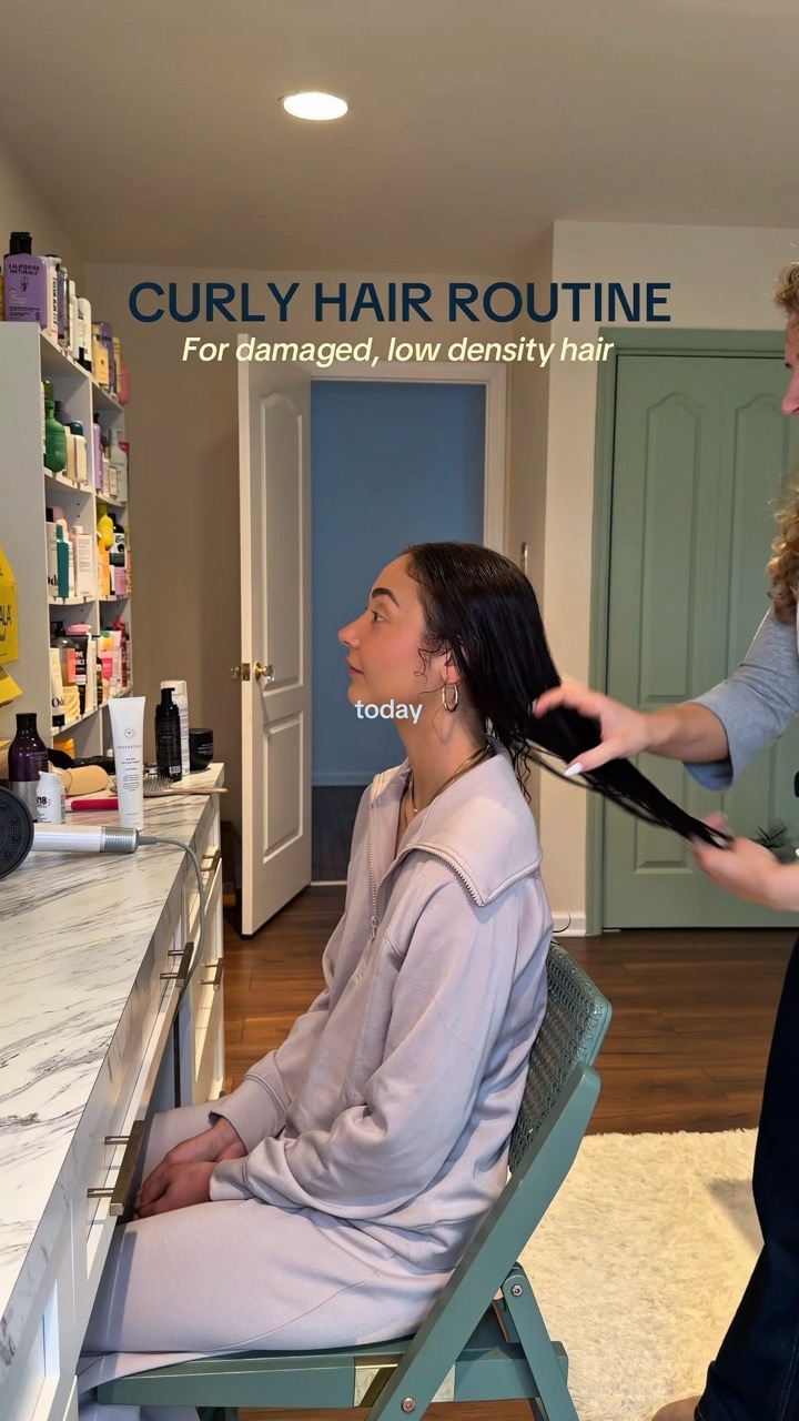 Curly Hair Routine for Damaged, Low Density Hair #curlyhair