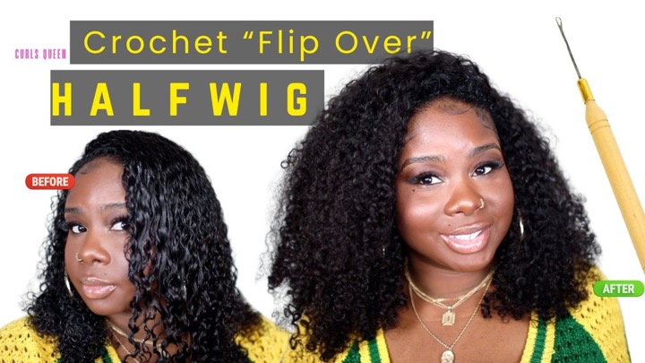 ♡ Half Wig Sewin +Crochet  "Flip Over Method" 3b-3c Hair ft Curls Queen