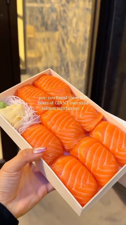 must try $30 giant salmon nigiri boxes!

HUMONGOUS salmon nigiri. Literally half the size of my face. 

I saw this online and was a bit skeptical about the quality or if the rice would feel too clunky, BUT IT WAS SO GOOD