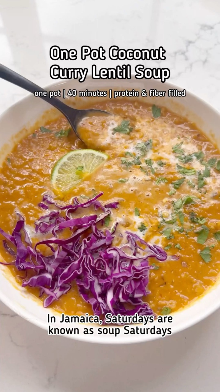 40 Minute High Fiber Coconut Curry Lentil Soup 🍲 #soup #highprotein #weeknightdinners