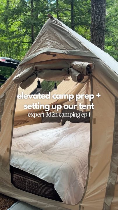 ⛺️ elevated camping ep 1: set up & camp food prep

@messyfeedeats for more‼️

I made special menus for day 1 and 2, and we’re starting the day with Xin Fa egg tart and spam musubi!

Out tent set up was way easier than it