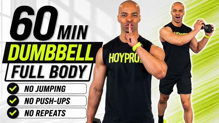 60 Min FULL BODY Dumbbell Strength Workout 💪 No Jumping, No Push-Ups, No Repeats