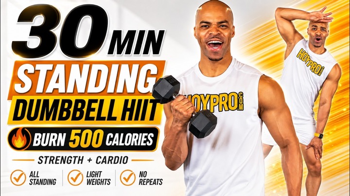 30 Min Standing Dumbbell HIIT 🔥 Burn 500 Calories | Strength + Cardio