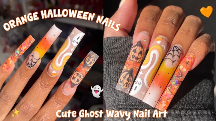 Orange Glitter Halloween Nails 🎃 | Candy Corn French Ombre Nail Art | Beginner Friendly Acrylics