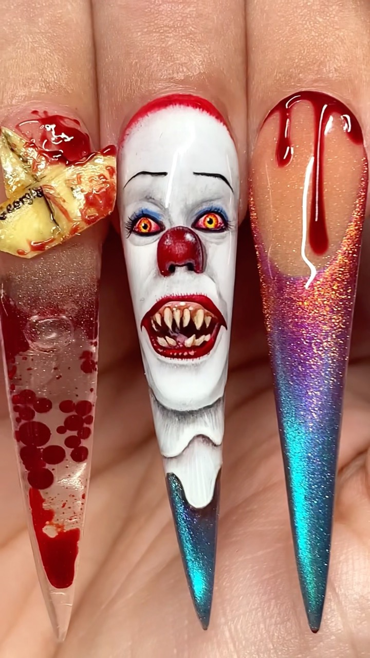 Pennywise IT Glow Nails!😍🎈 #halloweennails #pennywise #pennywisenails