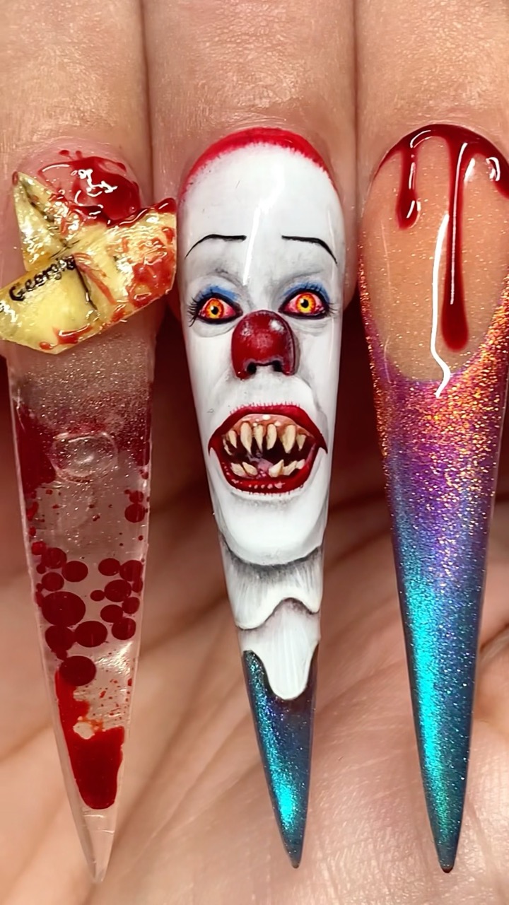 Insane PENNYWISE Nails!🎈🤡💅🏼 #pennywise #pennywisenails #it #halloweennails