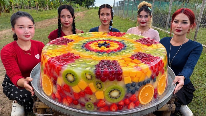 Amazing cooking giant jelly fruit cake with yummy recipe | Amazing video