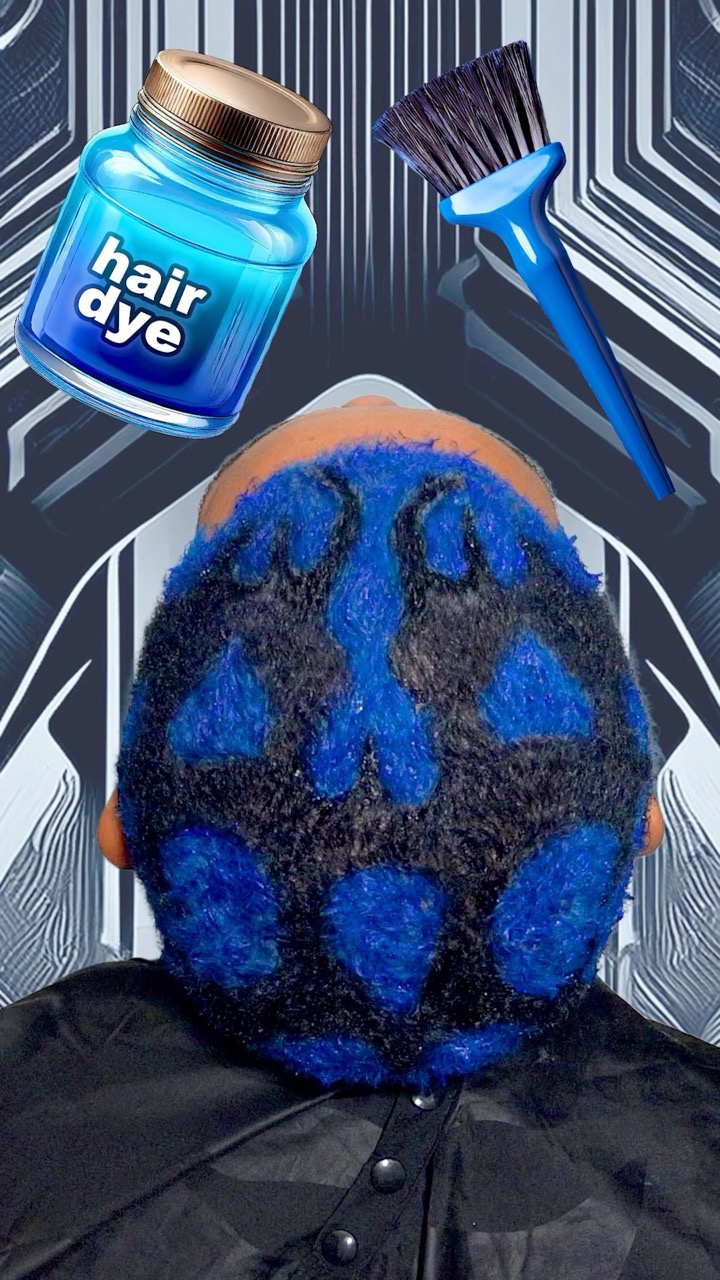 Blue And Black Buzz Cut Hair Dye Design on 4C Hair!       #hairdye #buzzcuthairdye