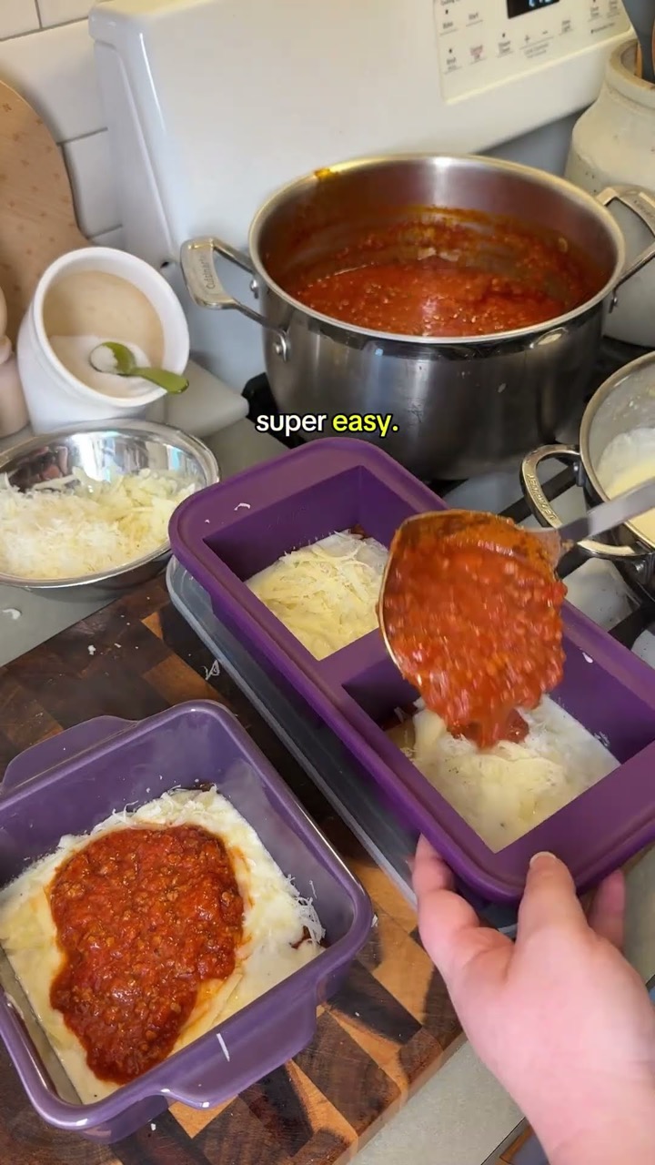 Making individual freezer lasagna in Souper Cubes