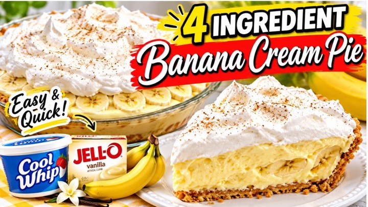 Banana Cream Pie with Only 4 Ingredients |  No Bake | So Easy