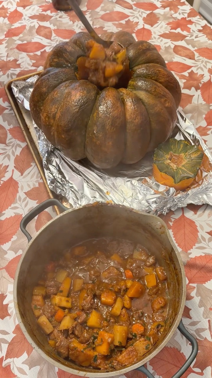 Fall beef stew in a pumpkin! #shorts￼