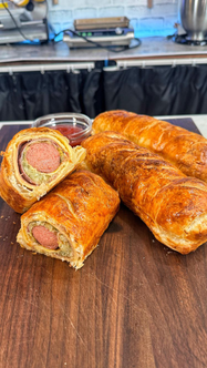 A Hot Dog isn’t a Hot Dog without ketchup, am I right Chicago? Hot Dog Wellington.

INGREDIENTS
(makes 3)
3 Jumbo hot dogs
3 sheets of puff 