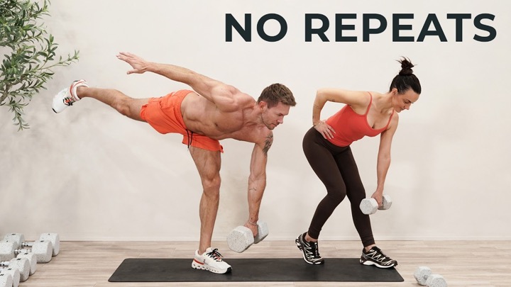 40 MIN FULL BODY Dumbbell Workout + Weighted Abs | No Repeats