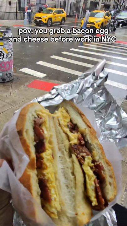 pov bacon egg and cheese at a NYC deli #nyc #foodstagram #foodie #baconeggandcheese #citylife
